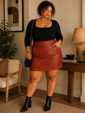 LOFT size 12 faux (imitation) leather mini skirt in a rich warm cognac tone